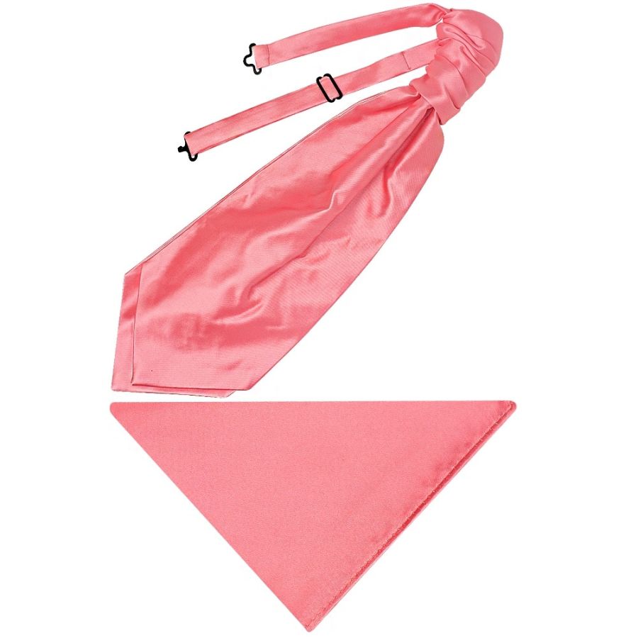 Plain Light Coral Pink Satin Men's Cravat Tie and Pocket Square Set