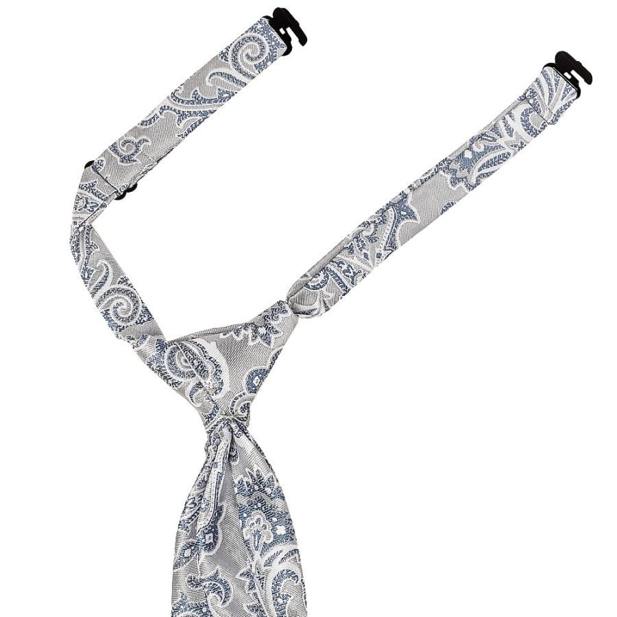 Pre Tied Silver and Blue Paisley Boys Tie Age 4-7