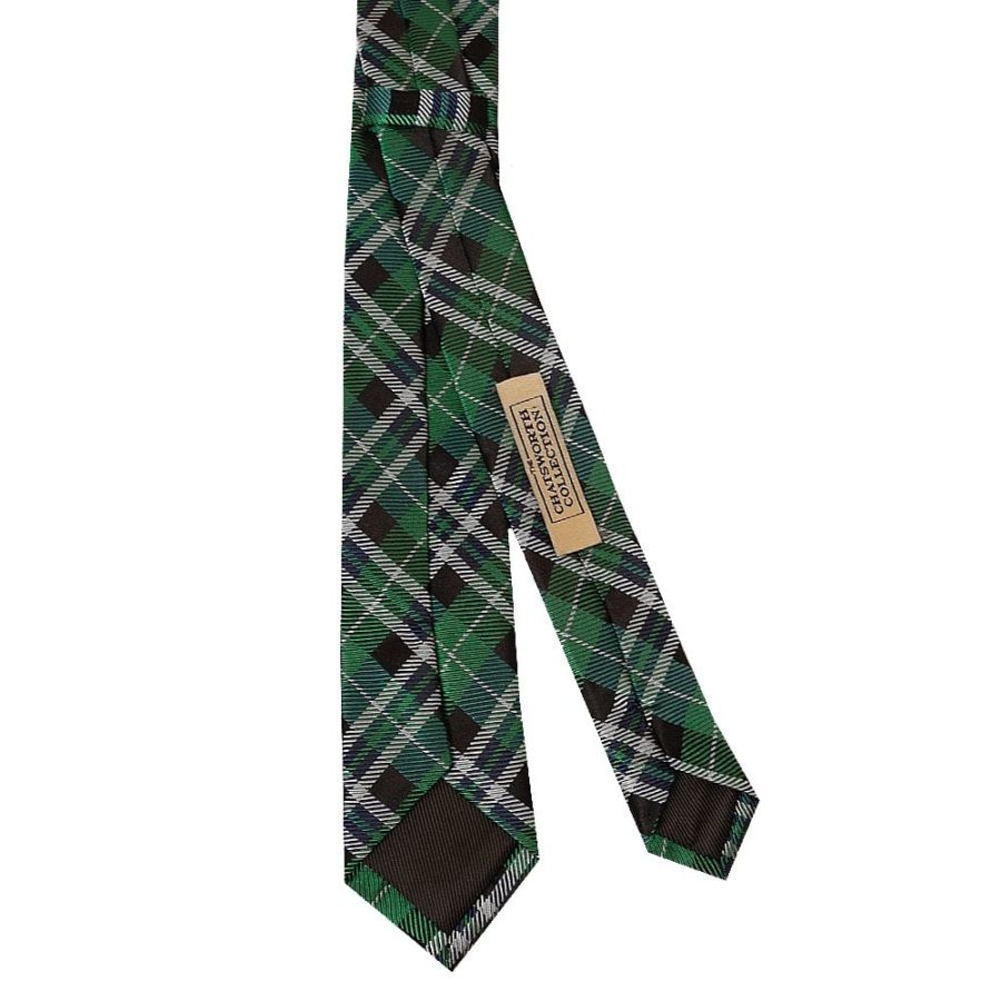 Green and White Tartan Silk Skinny Boys Tie