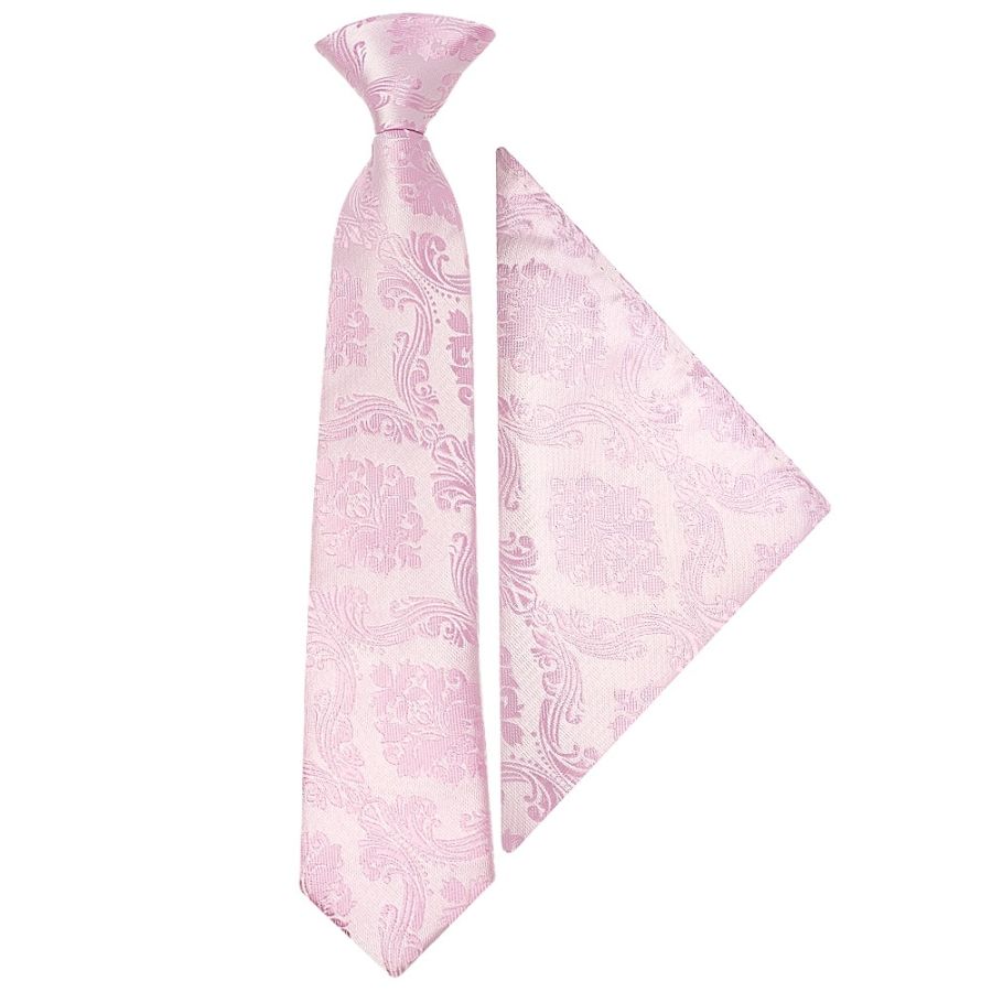 Pre Tied Light Dusty Pink Paisley Boys Tie and Pocket Square Set Age 4-7