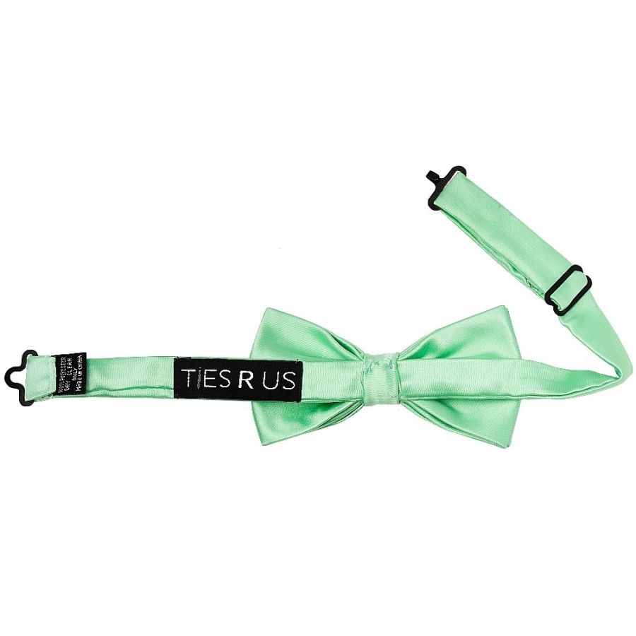 Pre Tied Plain Seafoam Green Satin Boys Bow Tie and Pocket Square Set Age 8-11
