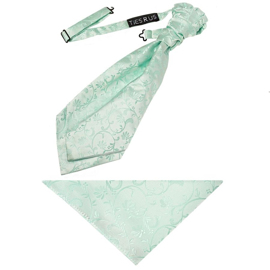 Mint Floral Men's Cravat Tie and Pocket Square Set