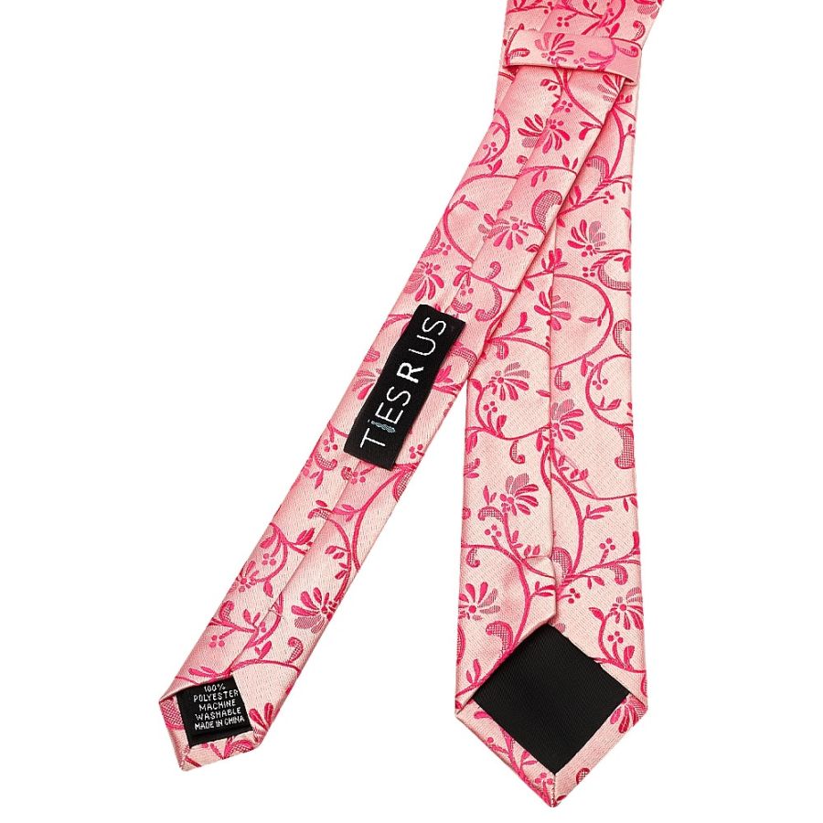 Light Coral Pink Floral Skinny Men's Tie