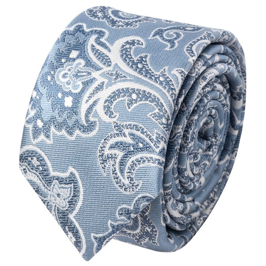 Blue and Silver Paisley Skinny Men's Tie