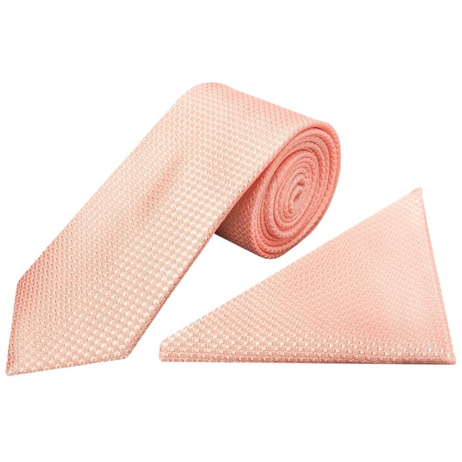 Peach Textured Classic Tie and Pocket Square Set