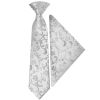 Pre Tied Silver Floral Boys Tie and Pocket Square Set Age 4-7