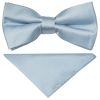 Pre Tied Light Blue Satin Boys Bow Tie and Pocket Square Set