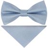 Pre Tied Dusty Blue Silk Boys Bow Tie and Pocket Square Set Age 4-7