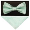 Mint Green Floral Handmade Mens Bow Tie and Pocket Square Set