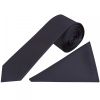 Plain Navy Blue Satin Skinny Boys Tie and Pocket Square Set