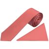 Plain Light Coral Satin Silk Skinny Men's Tie and Pocket Square Set
