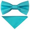 Pre Tied Turquoise Satin Boys Bow Tie and Pocket Square Set
