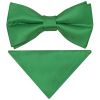 Pre Tied Emerald Green Satin Boys Bow Tie and Pocket Square Set