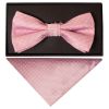 Handmade Pink And White Polka Dot Mens Bow Tie and Pocket Square Set