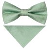 Pre Tied Green Textured Silk Boys Bow Tie and Pocket Square Set