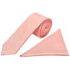 Plain Salmon Peach Silk Skinny Boys Tie and Pocket Square Set