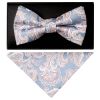 Blue and Pink Paisley Handmade Mens Bow Tie and Pocket Square Set