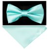 Plain Aqua Handmade Satin Mens Bow Tie and Pocket Square Set