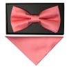 Plain Light Coral Pink Handmade Mens Bow Tie and Pocket Square Set