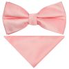 Pre Tied Plain Blush Rose Satin Boys Bow Tie and Pocket Square Set Age 8-11