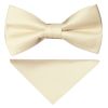 Pre Tied Ivory Satin Boys Bow Tie and Pocket Square Set Age 4-7