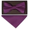 Plain Plum Handmade Mens Bow Tie and Pocket Square Set