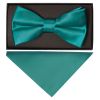 Plain Teal Handmade Mens Bow Tie and Pocket Square Set