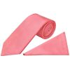 Plain Light Coral Pink Satin Classic Men's Tie and Pocket Square Set