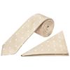 Champagne Large White Spot Skinny Men's Tie and Pocket Square Set