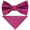 Pre Tied Fuchsia Satin Boys Bow Tie and Pocket Square Set Age 4-7