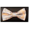 Peach and Blue Paisley Handmade Mens Bow Tie and Pocket Square Set