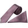 Plain Mauve Satin Skinny Men's Tie and Pocket Square Set