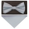 END OF SEASON STOCK Plain Light Blue Satin Silk Mens Bow Tie and Pocket Square Set