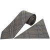 Mens Grey Prince of Wales Classic Tie and Pocket Square Set