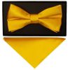 Plain Bright Yellow Hand Made Mens Bow Tie and Pocket Square Set