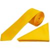 Plain Bright Yellow Satin Skinny Men's Tie and Pocket Square Set