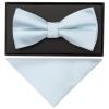 Plain Misty Blue Handmade Mens Bow Tie and Pocket Square Set