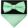 Plain Seafoam Green Handmade Mens Bow Tie and Pocket Square Set