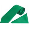 Plain Emerald Green Satin Classic Men's Tie and Pocket Square Set