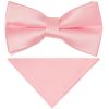 Pre Tied Pink Satin Boys Bow Tie and Pocket Square Set