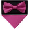 Plain Fuchsia Pink Handmade Mens Bow Tie and Pocket Square Set