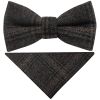 Pre Tied Dark Grey Check Tweed Boys Bow Tie and Pocket Square Set