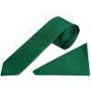 Plain Forest Green Satin Skinny Boys Tie and Pocket Square Set
