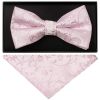 Light Dusty Pink Floral Handmade Mens Bow Tie and Pocket Square Set