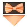 Plain Peach Handmade Mens Bow Tie and Pocket Square Set