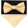 Gold Diamond Neat Mens Bow Tie and Pocket Square Set