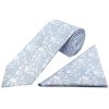 Sky Blue and White Floral Classic Men's Tie Pocket Square Set