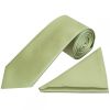 Plain Sage Green Satin Classic Men's Tie and Pocket Square Set