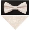 Champagne and White Floral Handmade Mens Bow Tie and Pocket Square Set