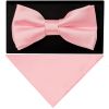 Plain Pink Hand Made Mens Bow Tie and Pocket Square Set